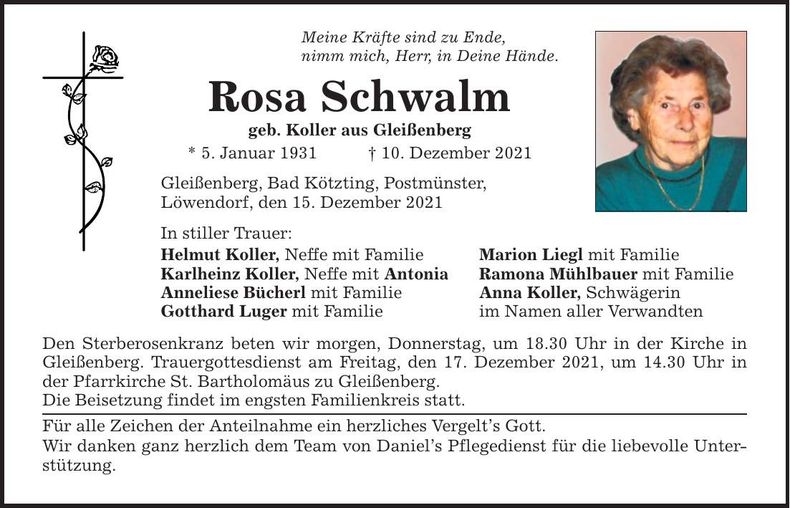 Traueranzeige Rosa Schwalm