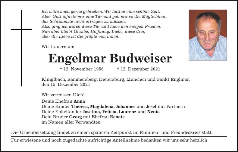 Traueranzeige Engelmar Budweiser
