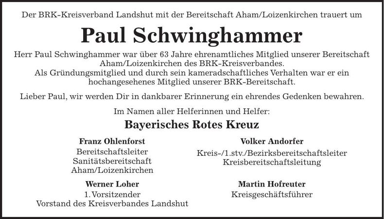 Traueranzeige Hubert Hofer