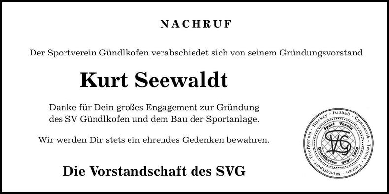 Traueranzeige Kurt Seewaldt