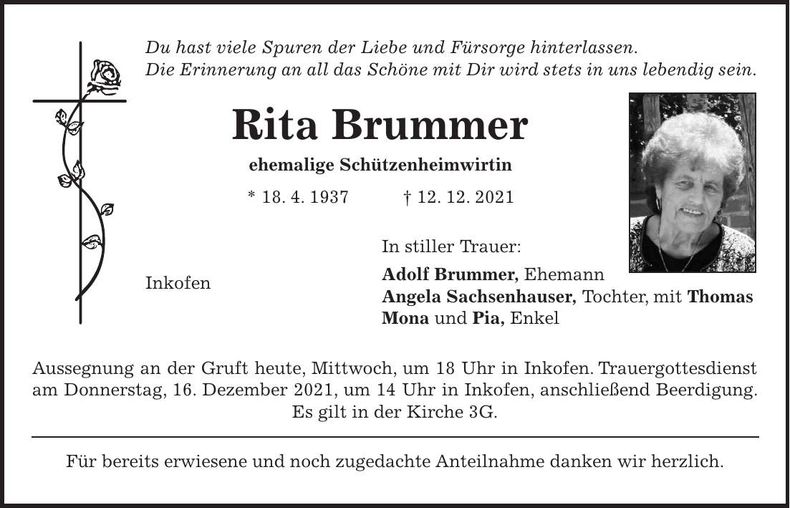 Traueranzeige Rita Brummer