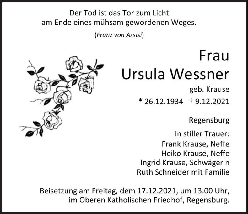 Traueranzeige Ursula Wessner