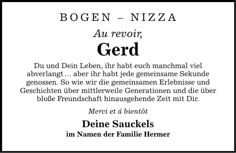 Traueranzeige Gerd Gerd