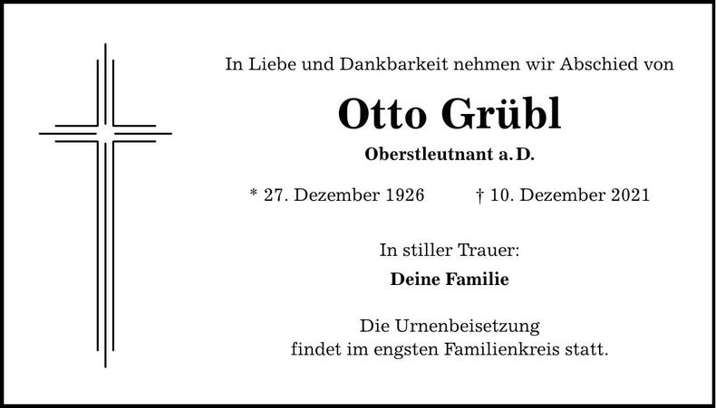 Traueranzeige Otto Grübl