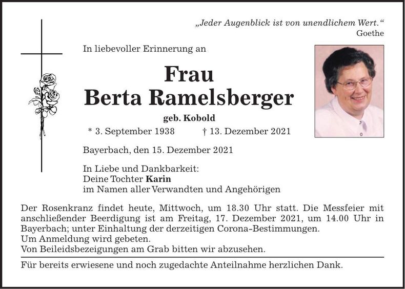 Traueranzeige Berta Ramelsberger