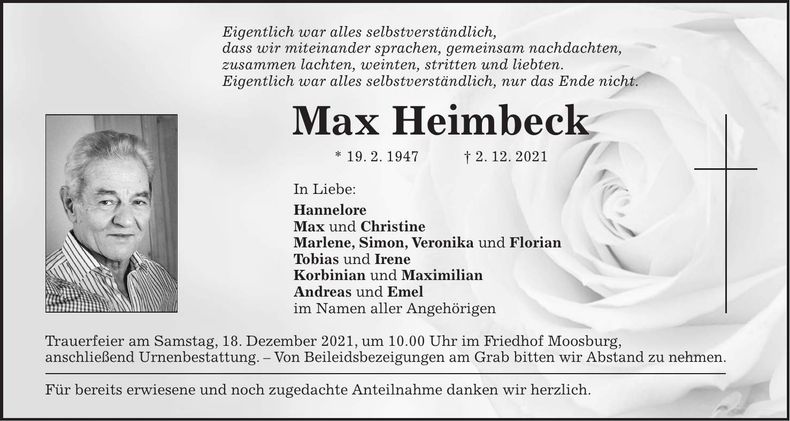 Traueranzeige Max Heimbeck