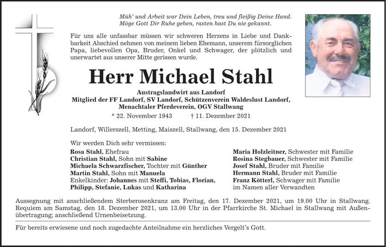 Traueranzeige Michael Stahl