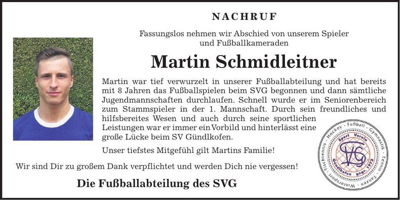 Traueranzeige Martin Schmidleitner