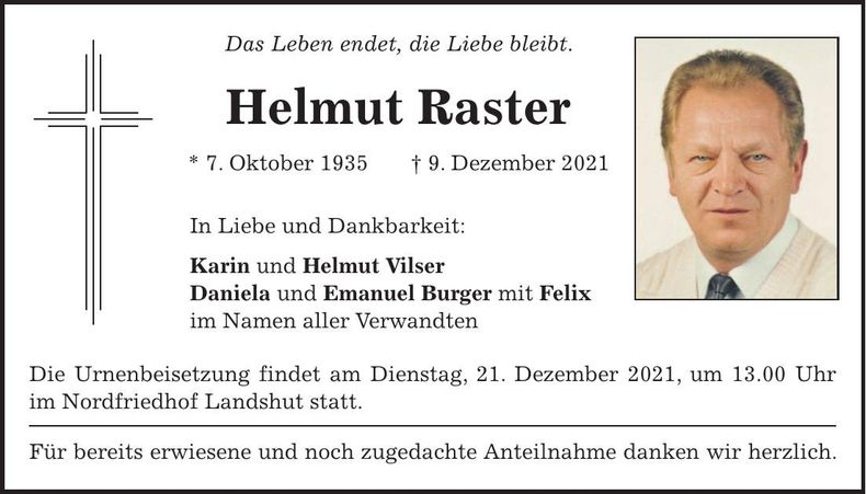 Traueranzeige Helmut Raster