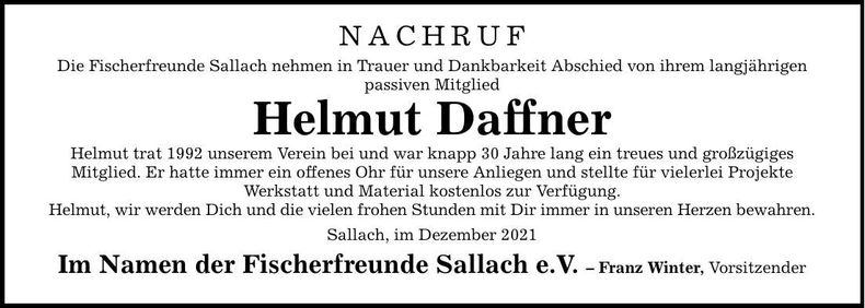 Traueranzeige Helmut Daffner