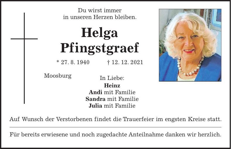 Traueranzeige Helga Pfingstgraef
