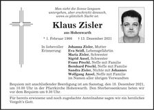 Traueranzeige Klaus Zisler