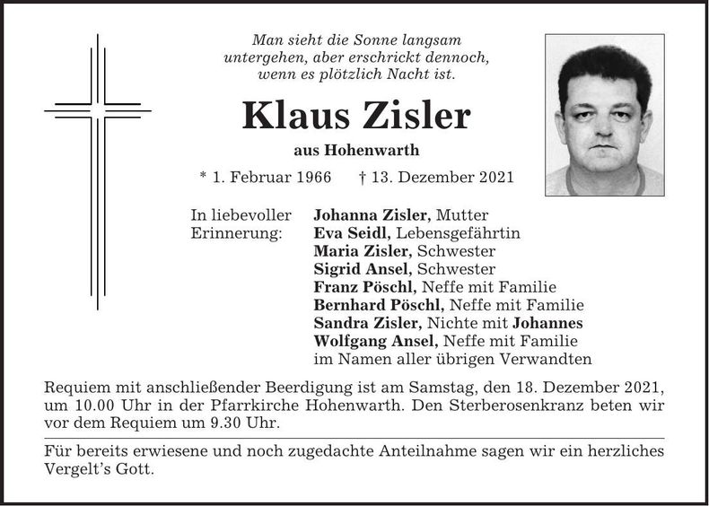 Traueranzeige Klaus Zisler