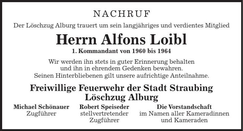 Traueranzeige Alfons Loibl