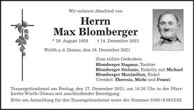 Traueranzeige Max Blomberger