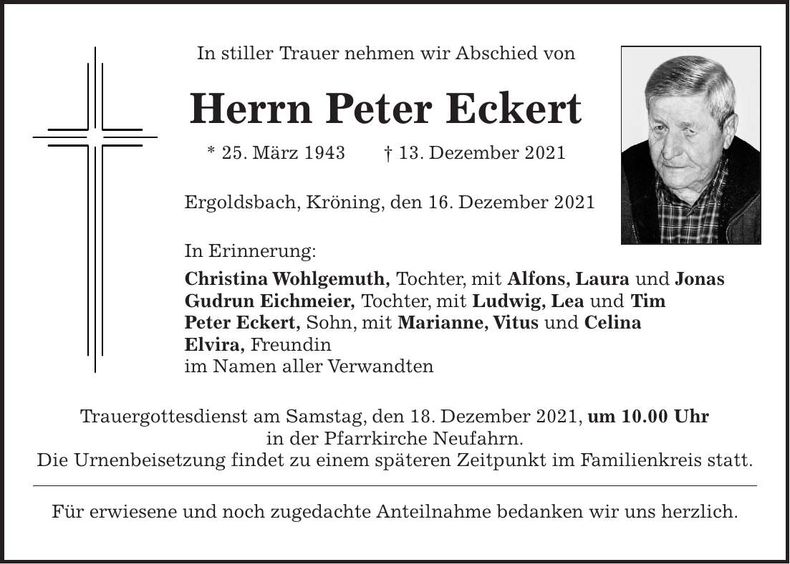 Traueranzeige Peter Eckert