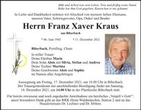 Traueranzeige Franz Xaver Kraus