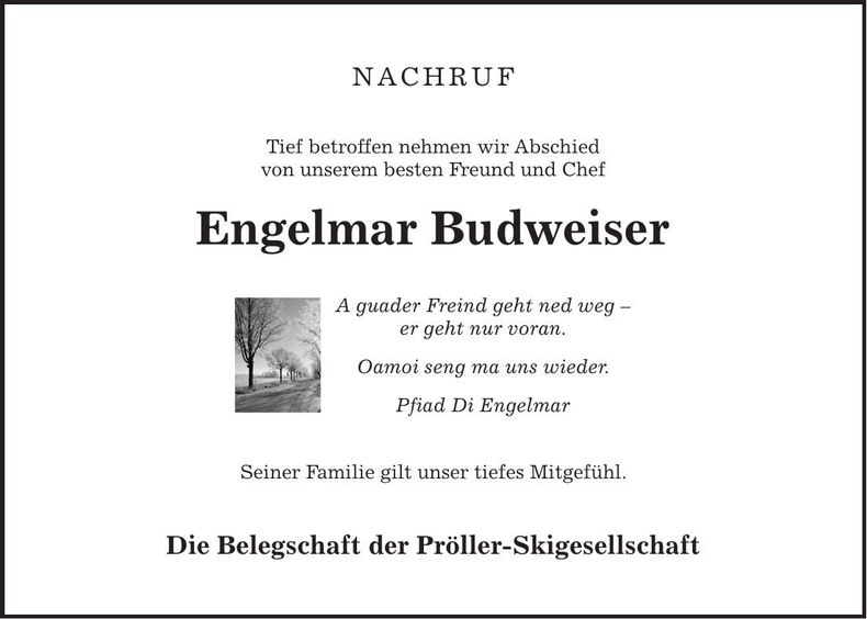 Traueranzeige Budweiser Engelmar