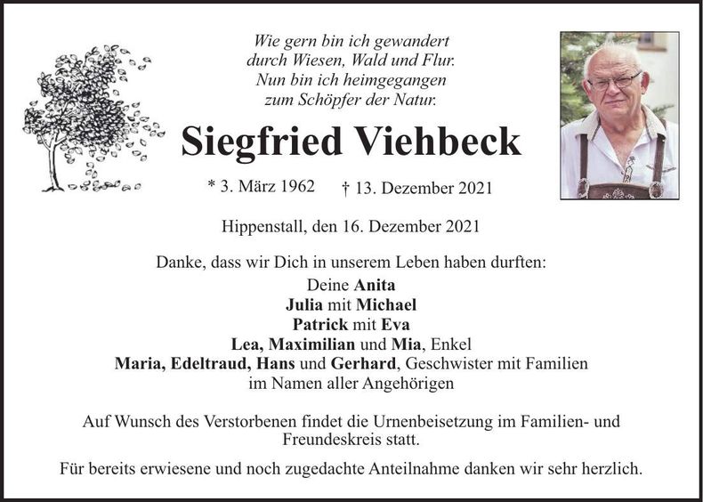 Traueranzeige Siegfried Viehbeck