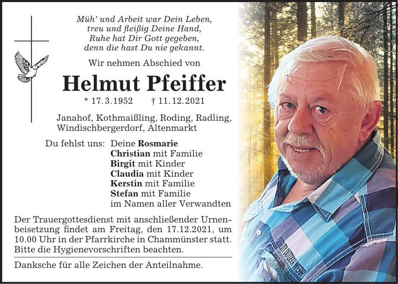 Traueranzeige Helmut Pfeiffer