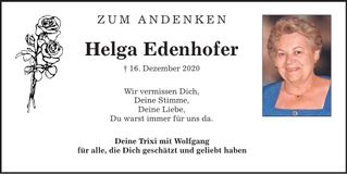 Traueranzeige Helga Edenhofer
