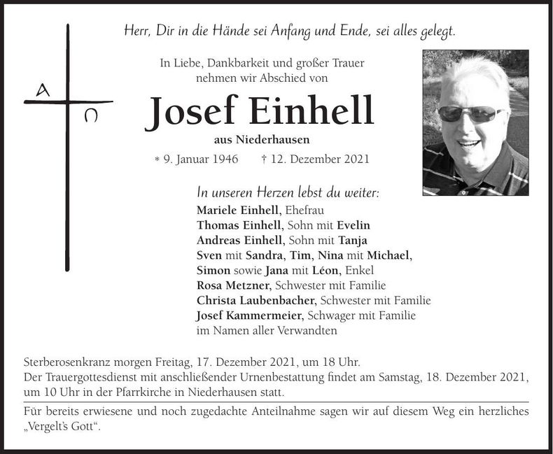 Traueranzeige Josef Einhell