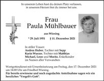 Traueranzeige Paula Mühlbauer