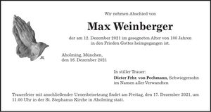 Traueranzeige Max Weinberger