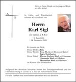 Traueranzeige Karl Sigl