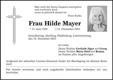 Traueranzeige Hilde Mayer