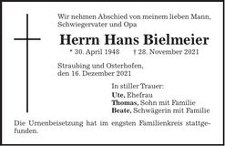Traueranzeige Hans Bielmeier