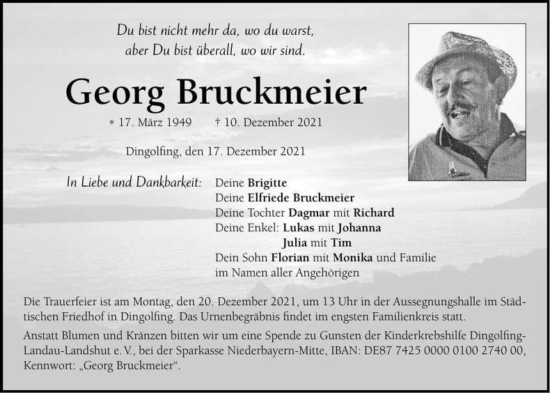 Traueranzeige Georg Bruckmeier