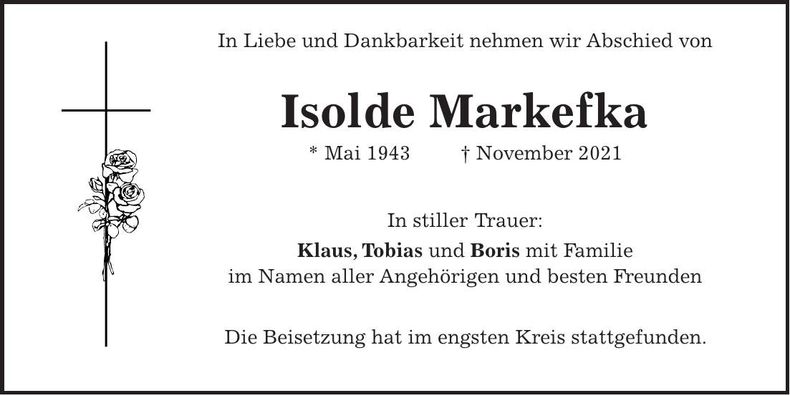 Traueranzeige Isolde Brigitte Markefka