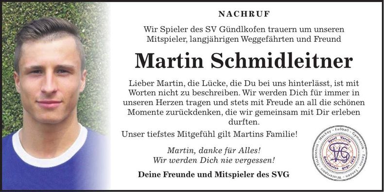 Traueranzeige Martin Schmidleitner