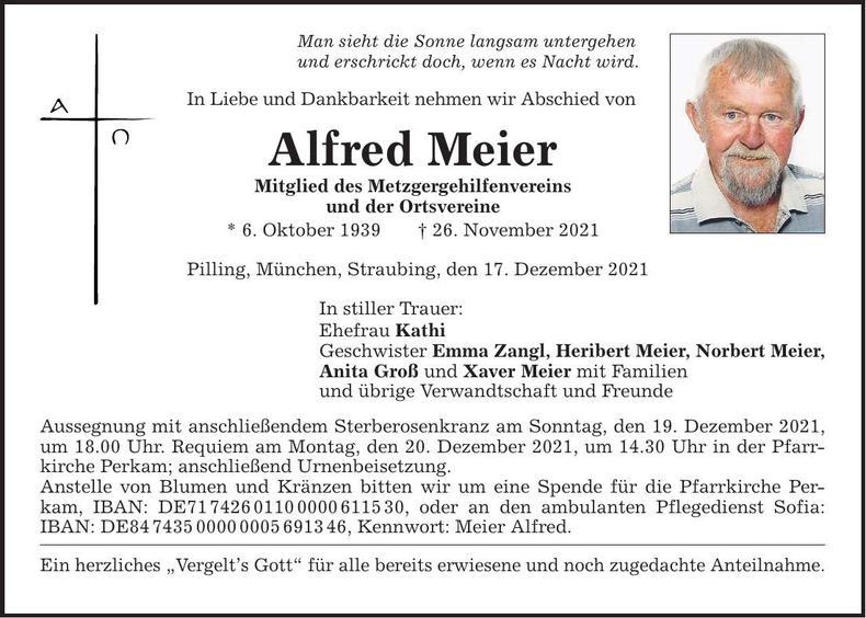 Traueranzeige Alfred Meier