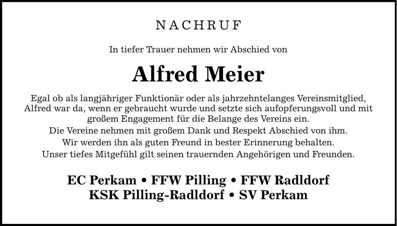 Traueranzeige Alfred Meier