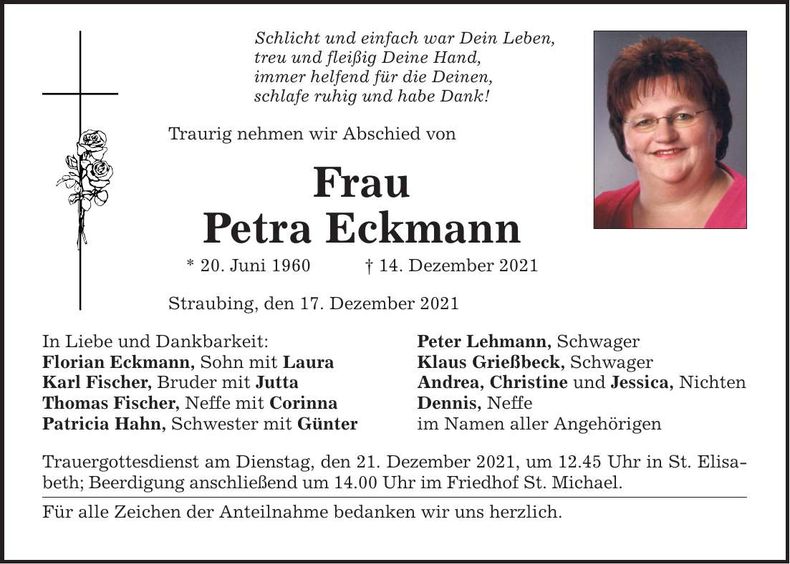 Traueranzeige Petra Eckmann