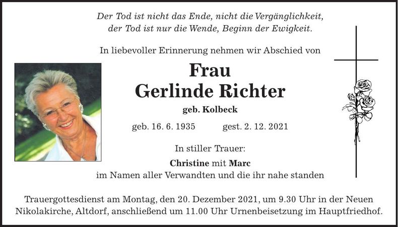 Traueranzeige Gerlinde Richter