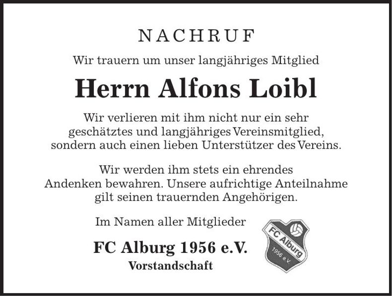 Traueranzeige Alfons Loibl