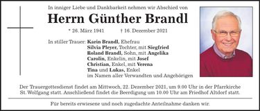 Traueranzeige Günther Brandl