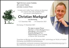 Traueranzeige Christian Markgraf