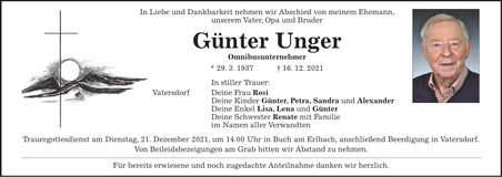 Traueranzeige Günter Unger