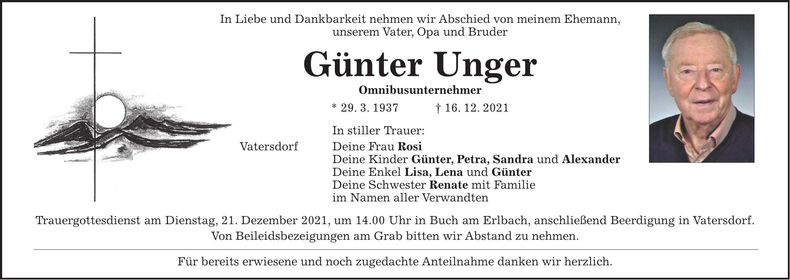 Traueranzeige Günter Unger