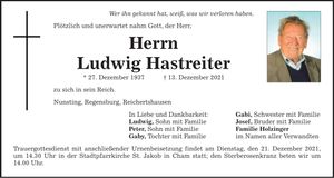 Traueranzeige Ludwig Hastreiter