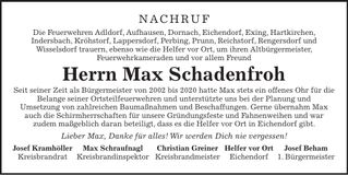 Traueranzeige Max Schadenfroh