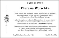 Traueranzeige Theresia Wotschke