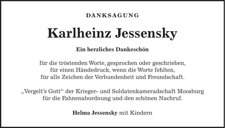 Traueranzeige Karlheinz Jessensky