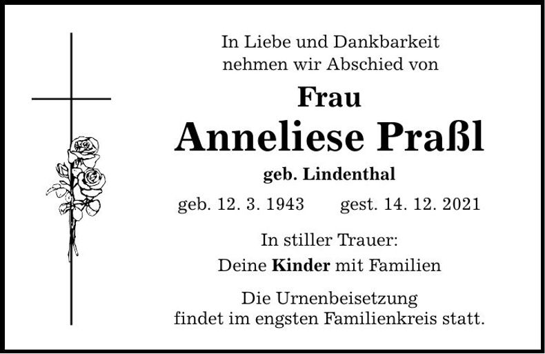 Traueranzeige Anneliese Praßl