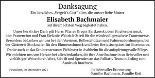 Traueranzeige Elisabeth Bachmaier
