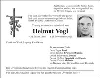 Traueranzeige Helmut Vogl